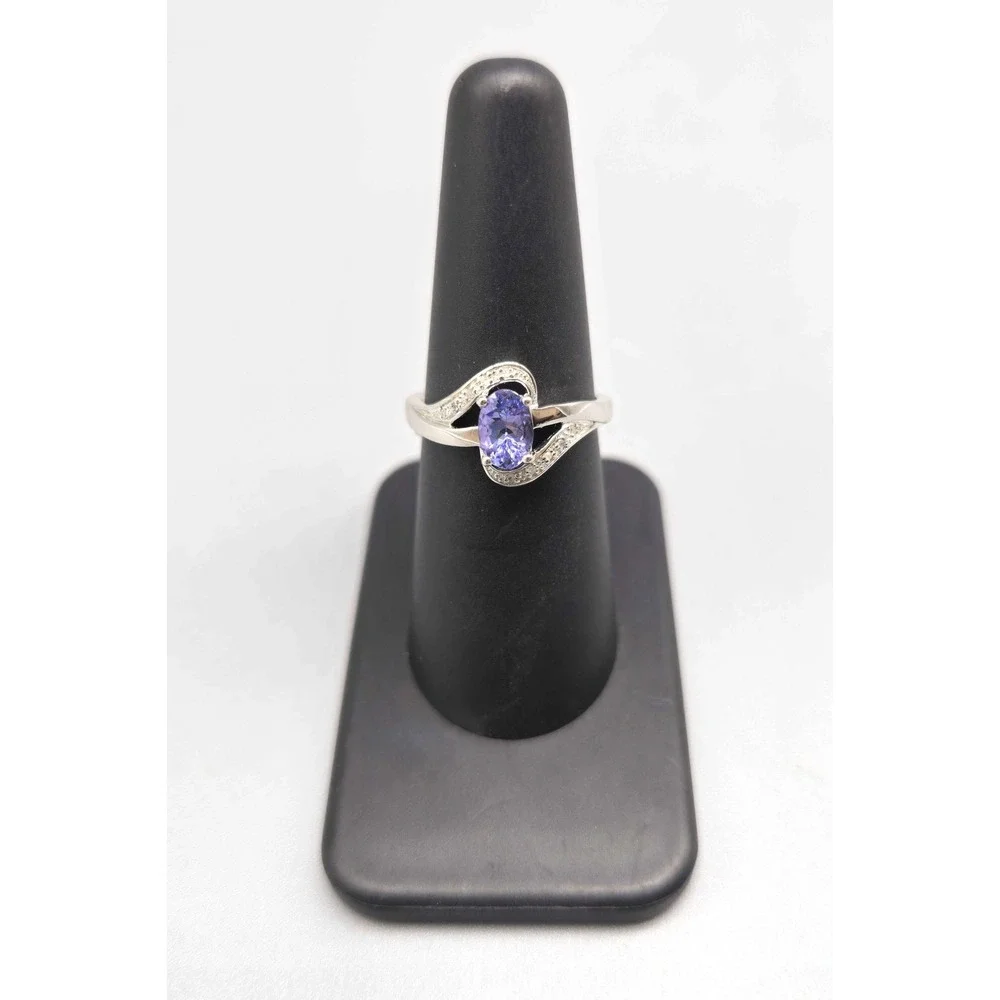 .925 SILVER DIAMOND & TANZANITE RING SIZE 7 2.9G (GNH022926)